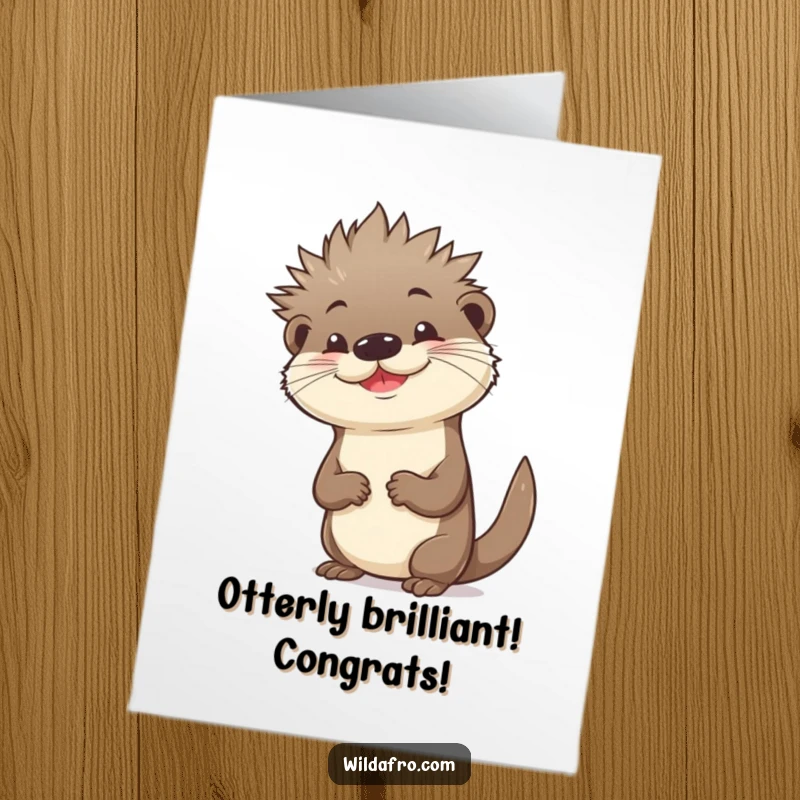 Funny Free Printable Congratulations Card showcasing a happy otter with a spiky afro.