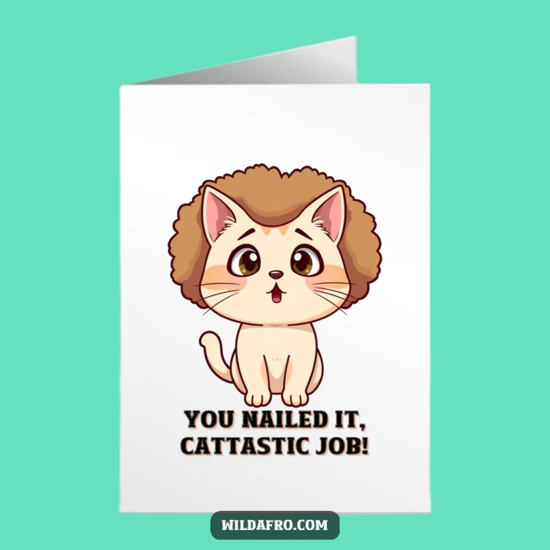 Free Printable Congrats Card: Shocked Cat Afro - Amazed!