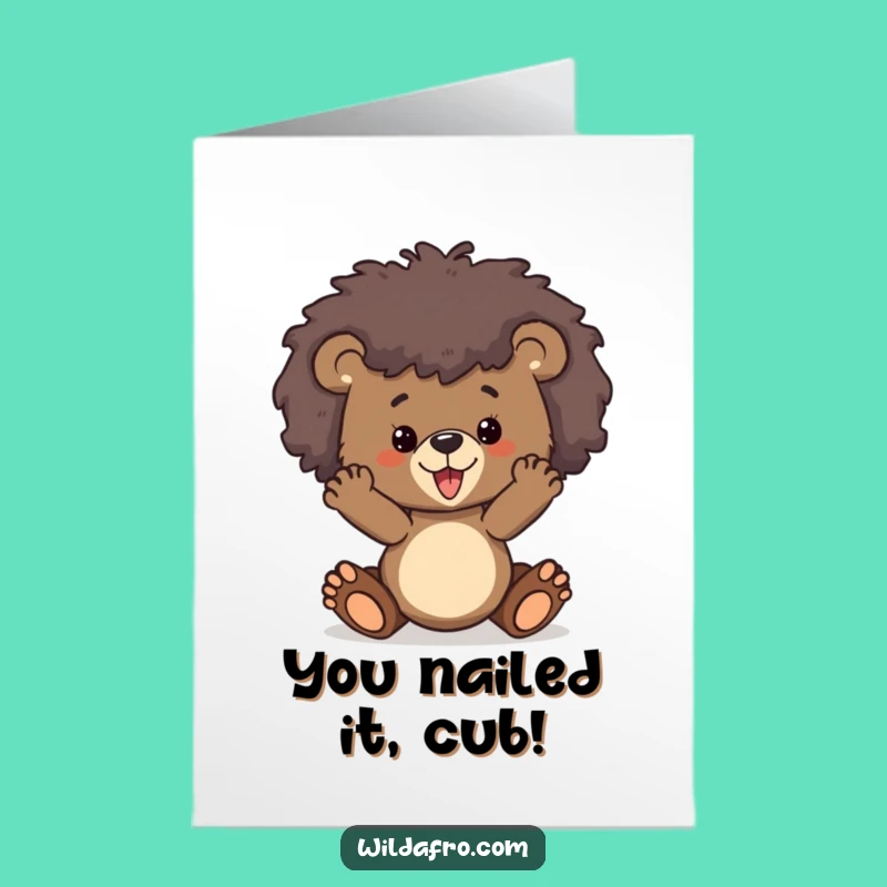 Free Printable Congrats Card: Funny Bear Cub Afro, Awesome Downloadable Celebration Gift