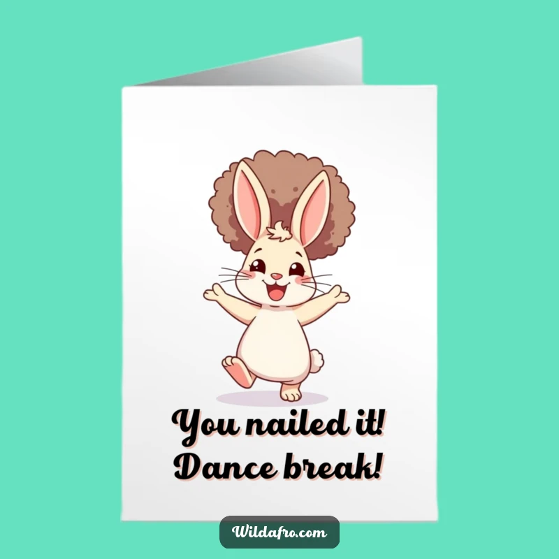 Free Printable Congratulations Card: Groovy Afro Rabbit Dancing for Your Amazing Achievement Gift