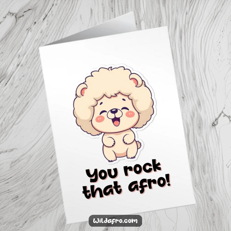 Funny Free Printable Congratulations Card: A happy bear with a voluminous afro chuckles, a funky downloadable gift.