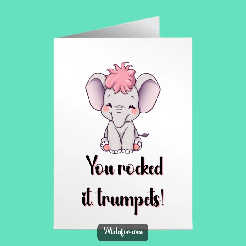 Free Printable Congrats Card: Happy Afro Elephant Calf Trumpeting, Hilarious Downloadable