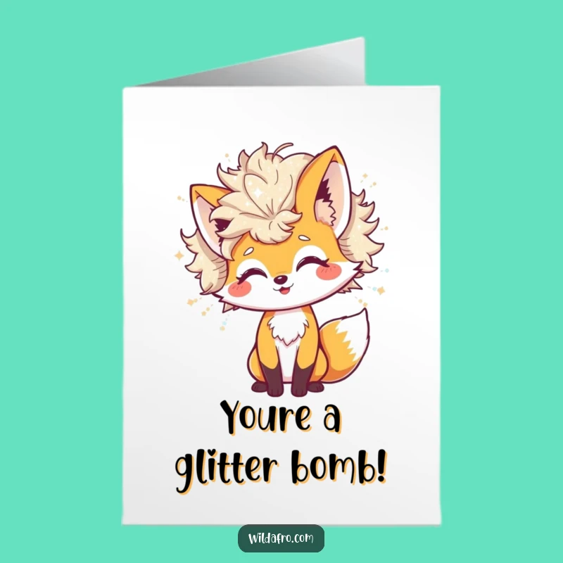 Free Printable Congrats Card: Glitter Fox Afro - Funny Downloadable Gift