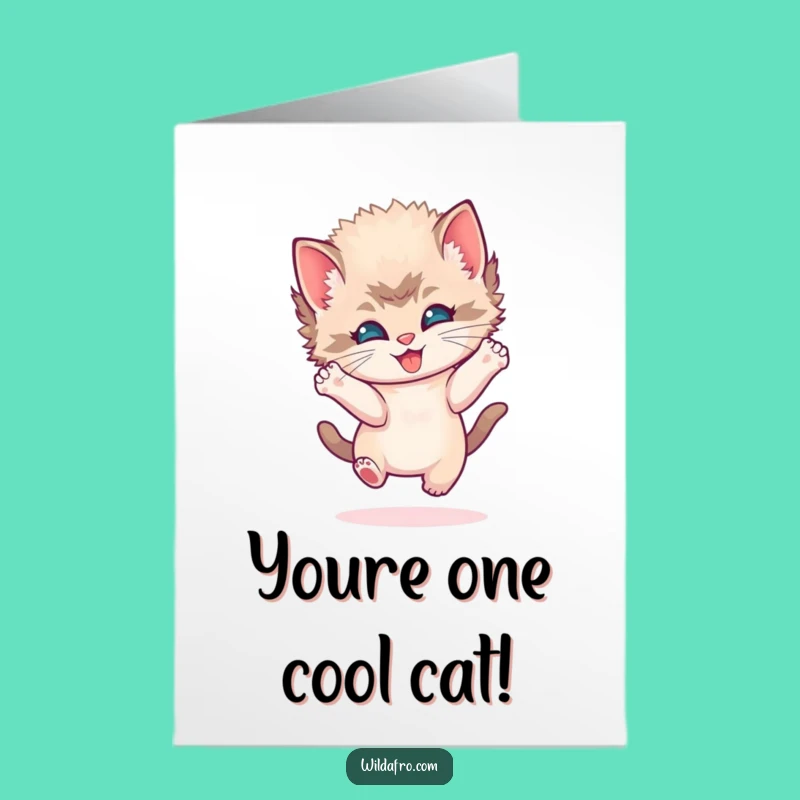 Free Printable Congrats Card: Bouncing Kitten Afro Celebration! Joyful Downloadable Gift.