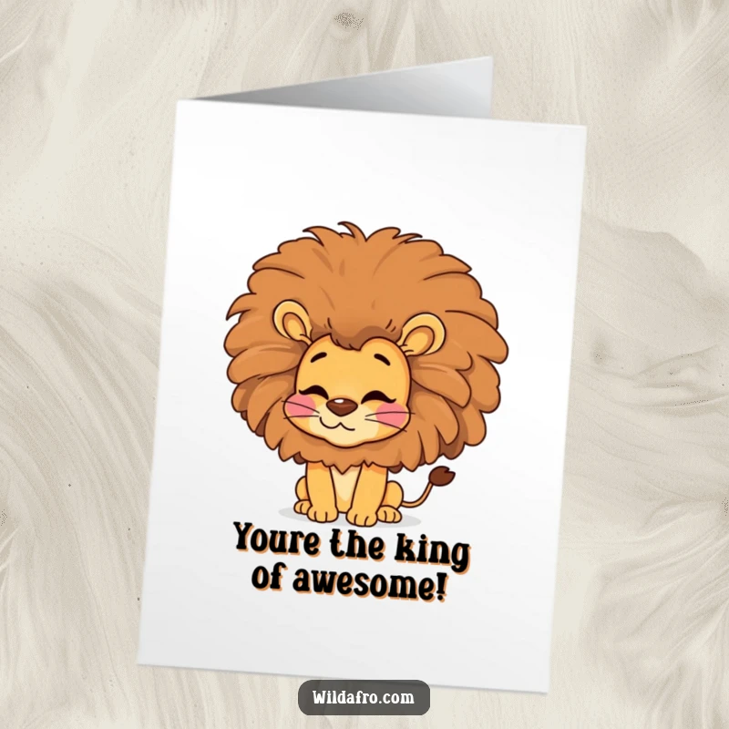 Funny Free Printable Congrats Card: A vibrant lion with a massive afro proudly blows a kiss.