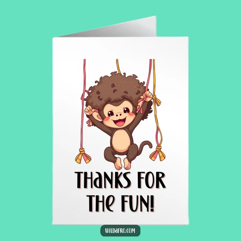 Free Printable Thank You Card: Funny Afro Monkey Swinging Yarn, Downloadable Gratitude
