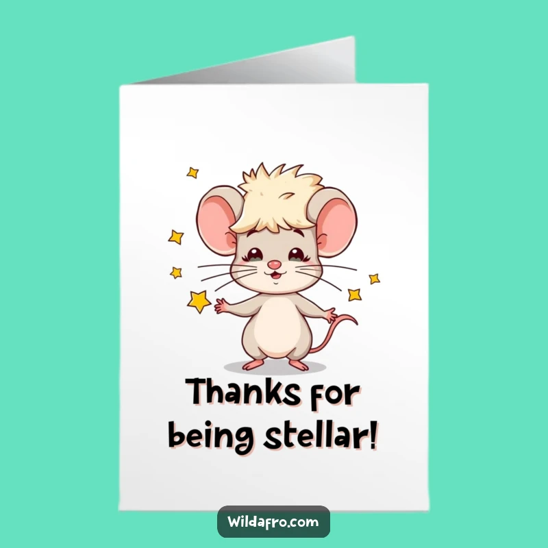 Free Printable Thank You Card: Juggling Mouse Afro - Grateful Downloadable Gift