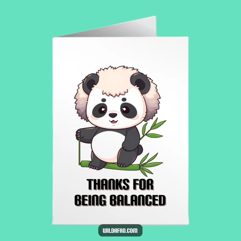 Free Printable Thank You Card: Determined Afro Panda Balancing Bamboo, Downloadable Gratitude