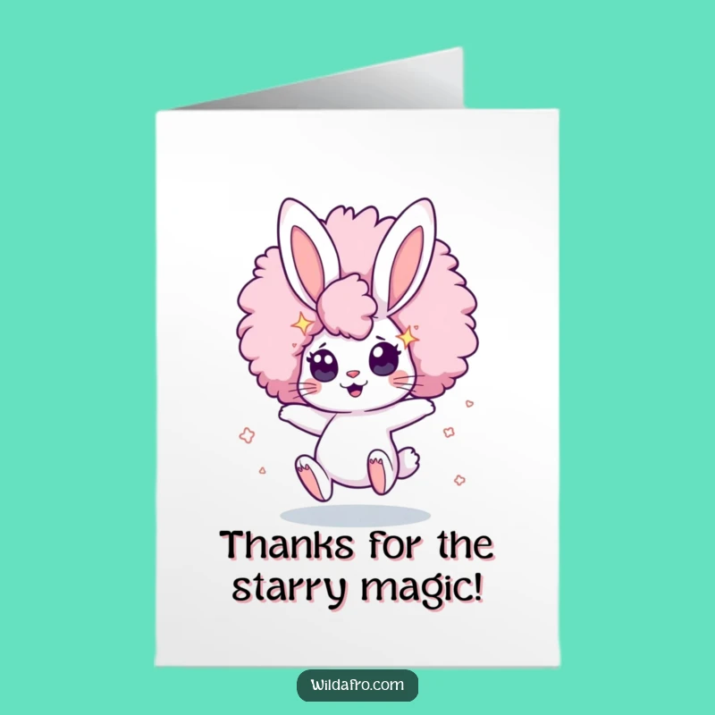 Free Printable Thank You Card: Funny Bunny Starry Afro - Downloadable Gift