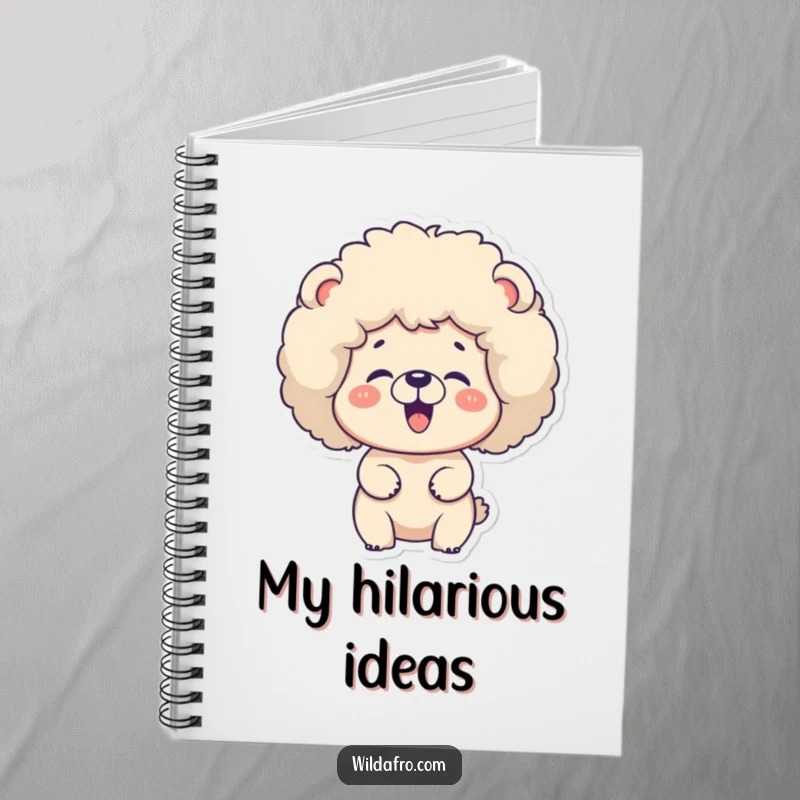 Funny bear with a fluffy afro giggling, on a notebook cover. A fun and funny gift.