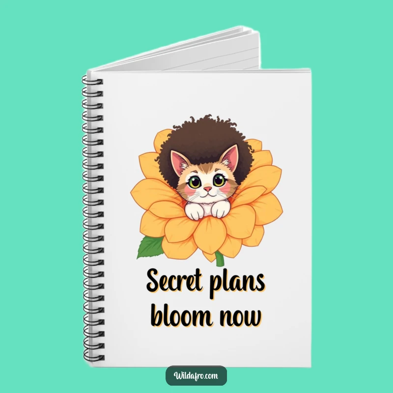 Funny Cat Afro Flower Peek Notebook - Journal of Curiosity Gift