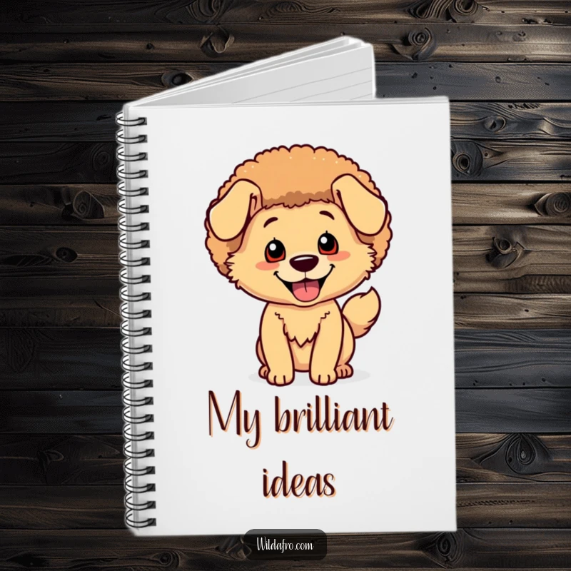 Funny Dog Afro Notebook: A happy dog character with a shimmering afro is ready to write, tail wagging.