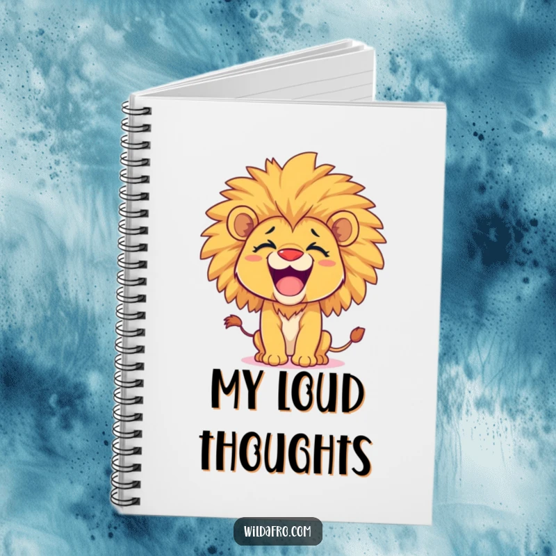 Funny lion cub notebook, happy with a voluminous afro, playfully roaring, ideal for capturing creative thoughts. A superb funny gift.