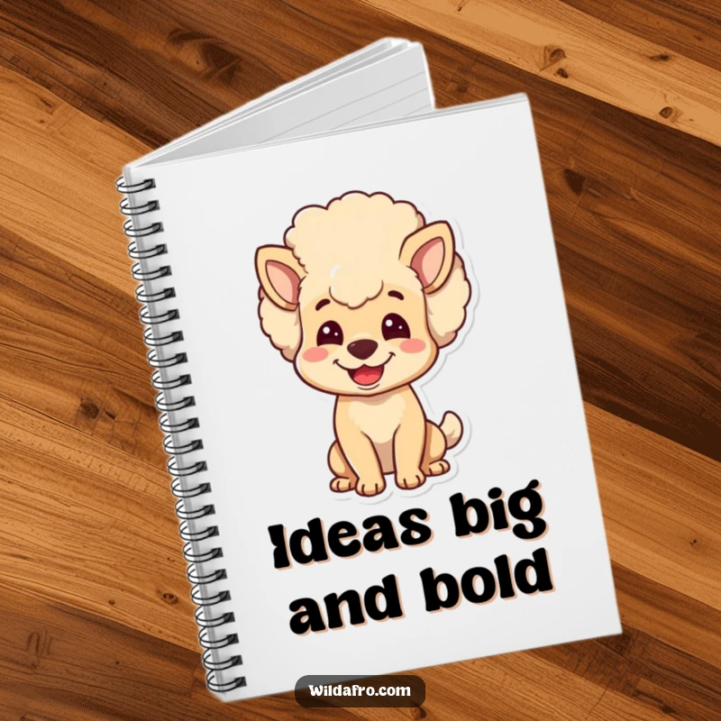 Funny dog notebook featuring a joyful character with a voluminous, bouncy afro head. A delightful journal for dog lovers.