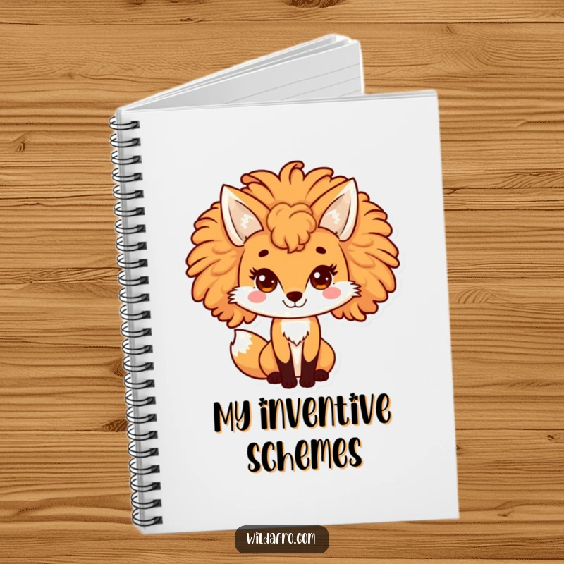 Funny fox notebook featuring a playful character with a large, curly afro mane. A delightful journal for lovers of clever and charming designs.