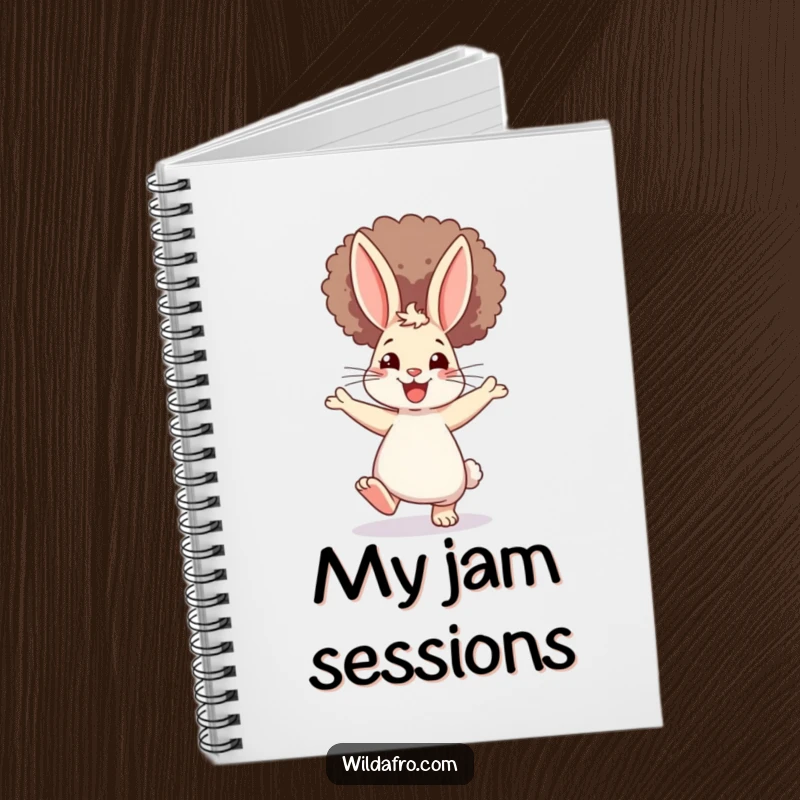 Funny Rabbit Afro Notebook: A happy bunny with a huge afro, dancing joyfully, providing ample space for writing with a humorous and vibrant cover.