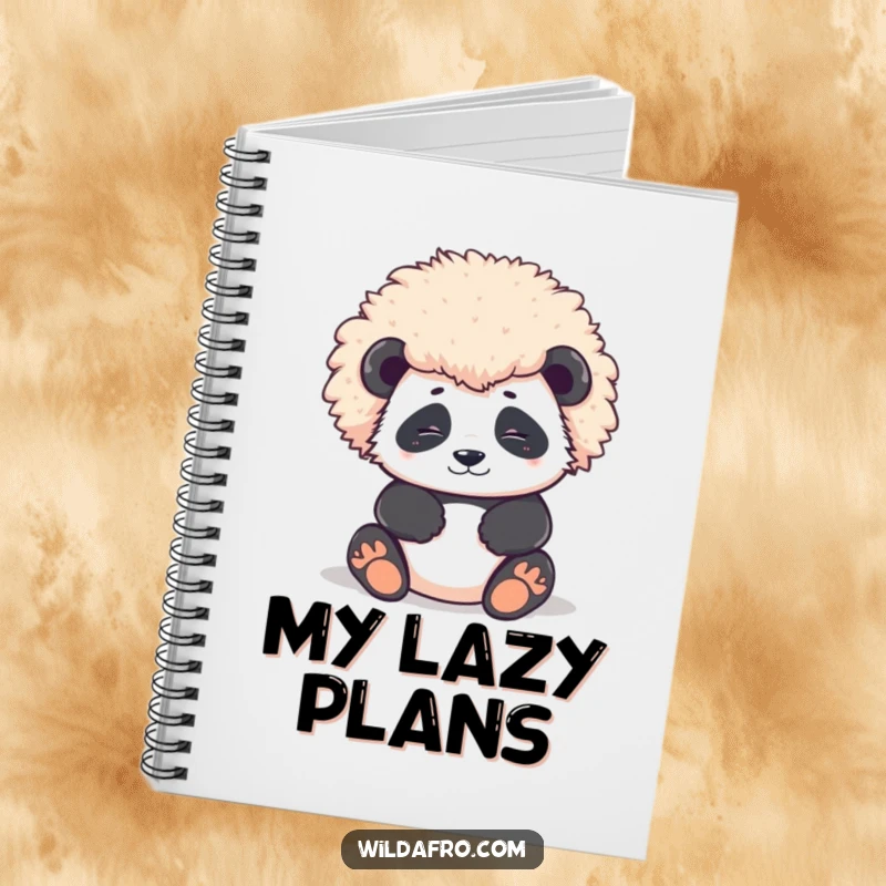 Funny Notebook with a contented panda character's large, round afro, ideal for jotting down peaceful and majestic ideas.