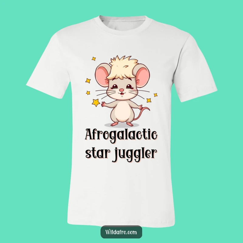 Funny Afro Mouse Juggling Stars T-Shirt - Unique Cartoon Graphic Tee