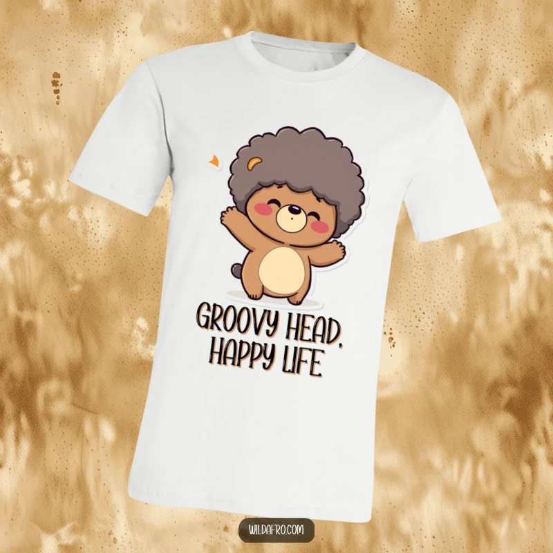 Funny t-shirt with a playful bear character shaking its head, its large afro bouncing energetically. Perfect funny gift.