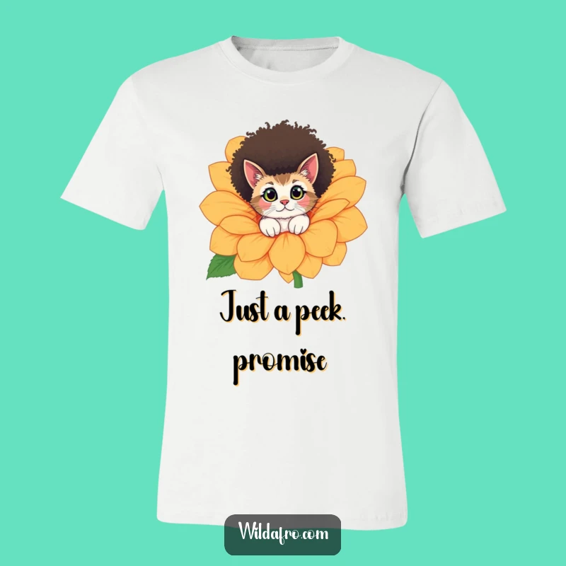 Funny Cat Afro Flower Peek T-Shirt - Comedic Feline Apparel Gift