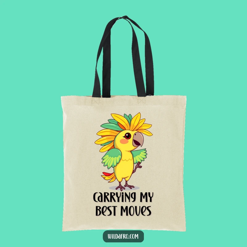 Funny Parrot Afro Tote Bag: Dancing Character Flaunting Vibrant Afro for a Fun Gift