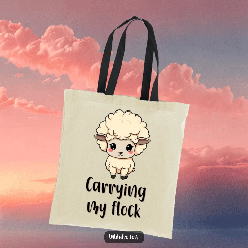 Funny sheep tote bag, cute with a towering afro, bobbing its head, perfect for carrying daily items with flair. A wonderful funny gift.