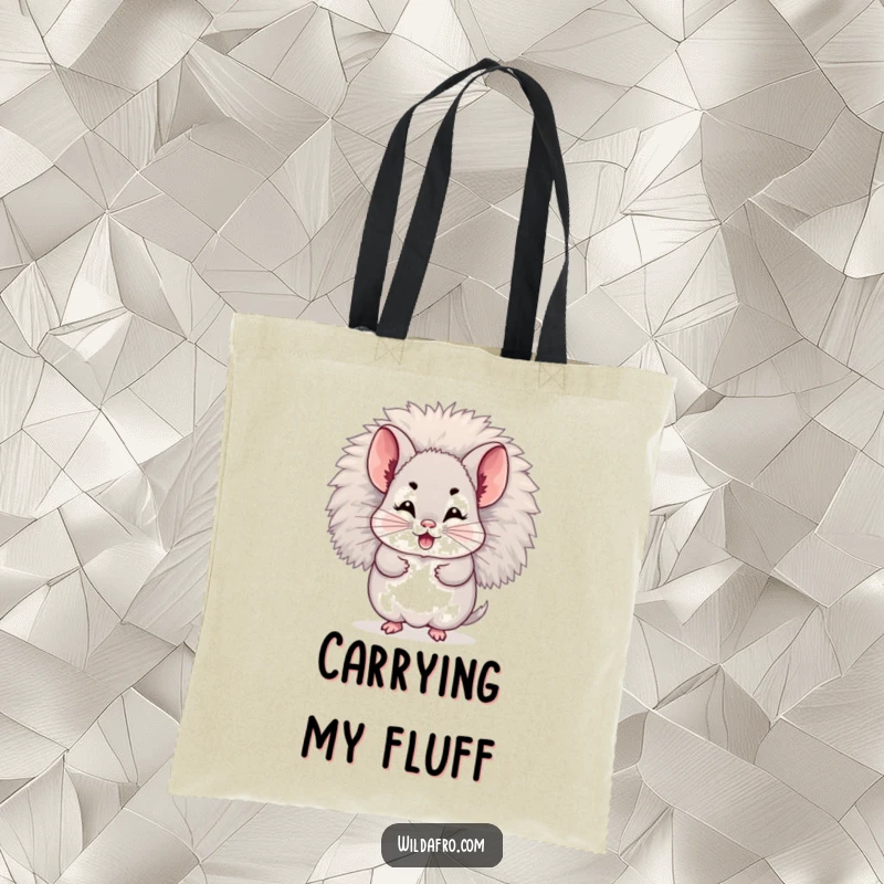 Funny tote bag featuring a giggling chinchilla character hiding within its fluffy afro. Perfect funny gift.