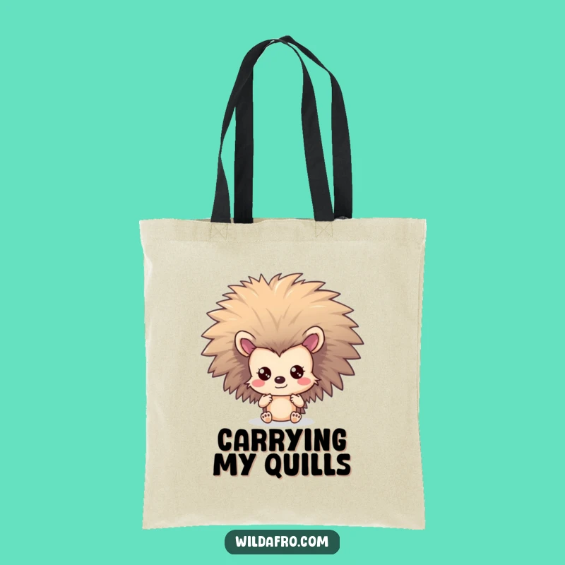 Funny Hedgehog Afro Tote Bag: Shy Character Hiding Gift