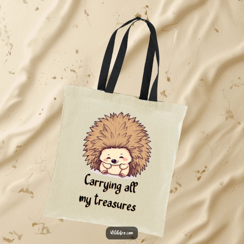 Funny hedgehog explorer digging into a voluminous afro, featured on a durable and stylish tote bag.