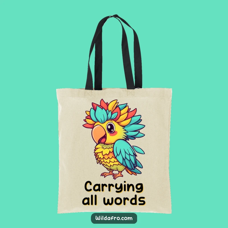 Funny Parrot Afro Squawk Tote Bag, Colorful Art, Hilarious Tropical Gift