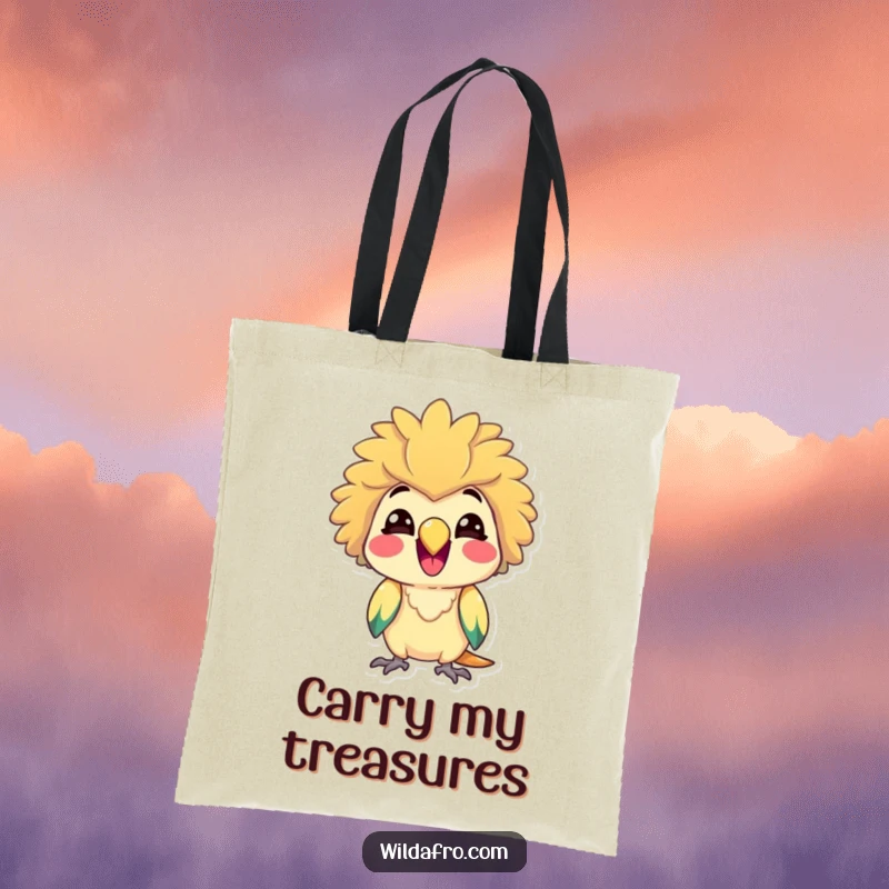 Funny Parrot Tote Bag w/ Afro, Delighted and Squawking Cheerfully, Vibrant and Practical Accessory