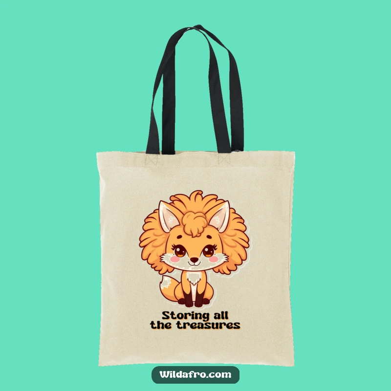 Funny Fox Afro Tote Bag - Curly Haired Vixen Accessory, Practical Gift